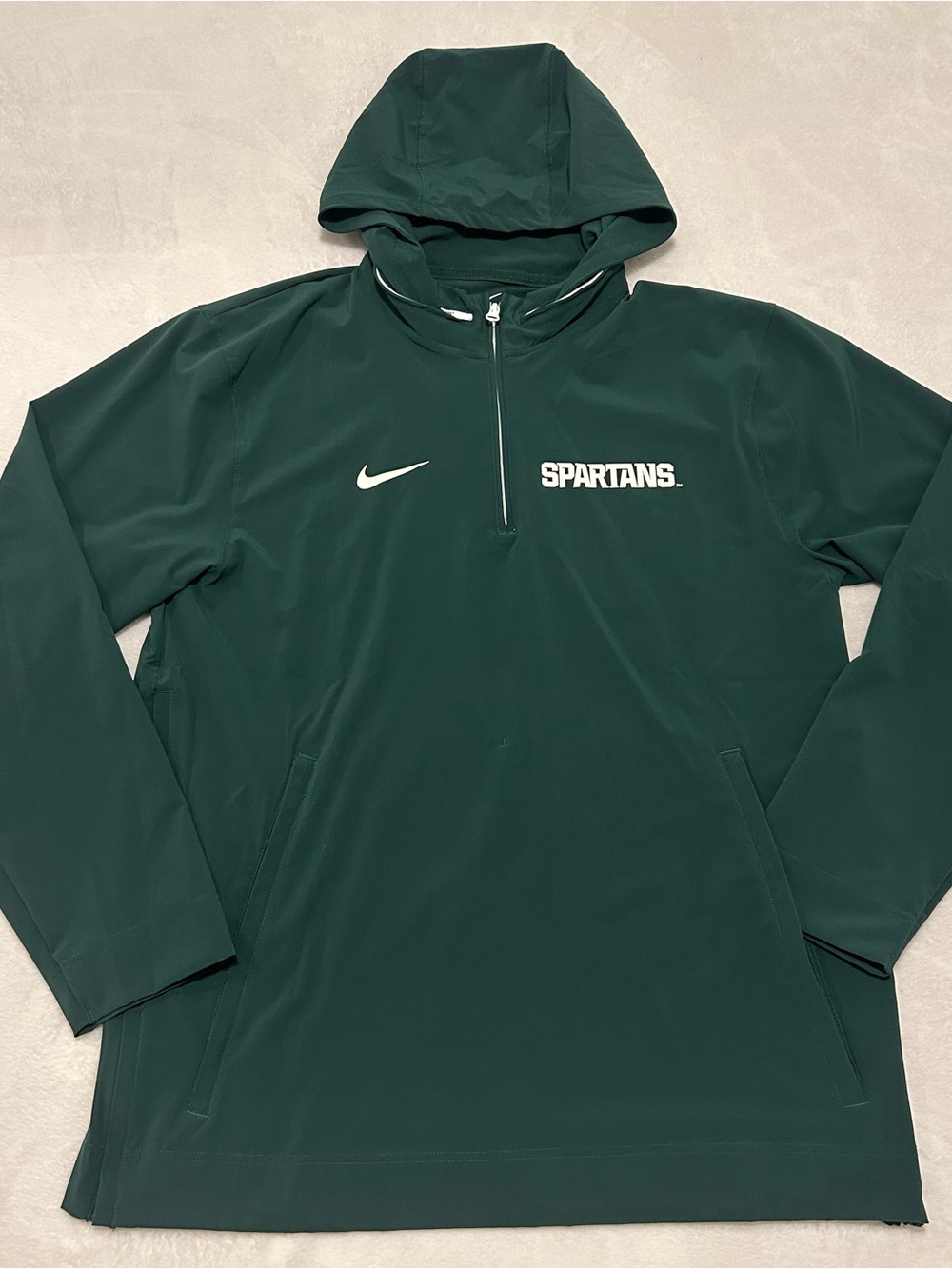 Nike Michigan State Spartans Green 1/4 Zip Hooded Pullover Mens L Team Issued